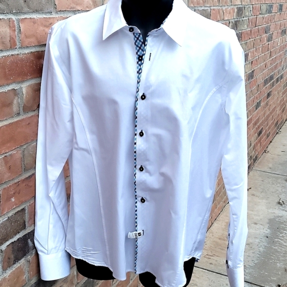 EiGHT X WHITE 💯 Percent Cotton Sateen DRESS/CASUAL Men's Flip Cuff Shirt  XL